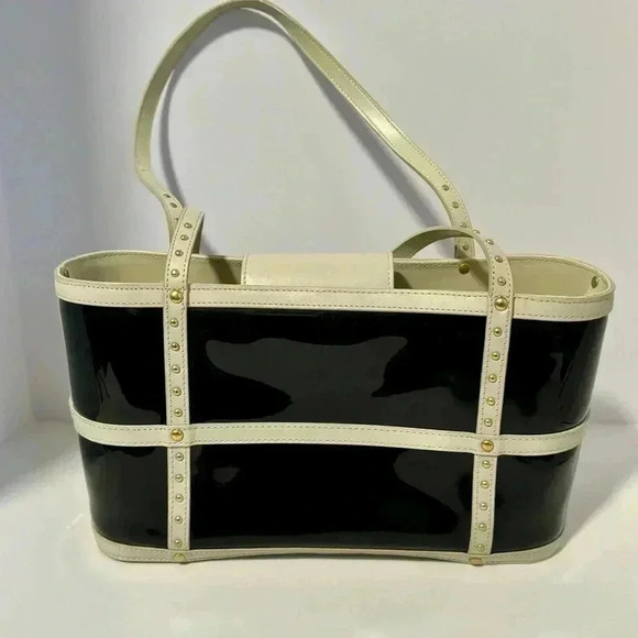 MAXX NEW YORK Black White Handbag Patent... - Picture 1 of 12